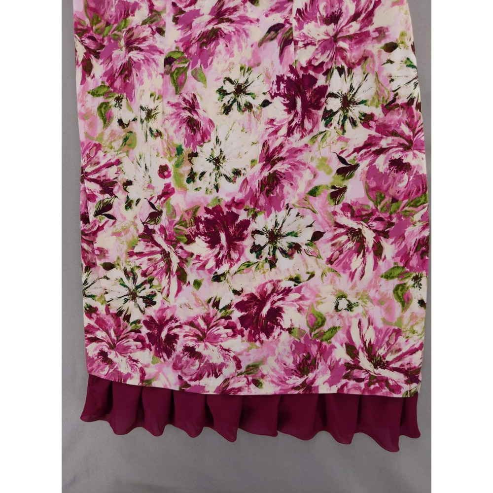 Rabbit Rabbit Rabbit Women 16W Pink Floral Ruffle V-Neck Sheath Dress - Picture 3 of 10